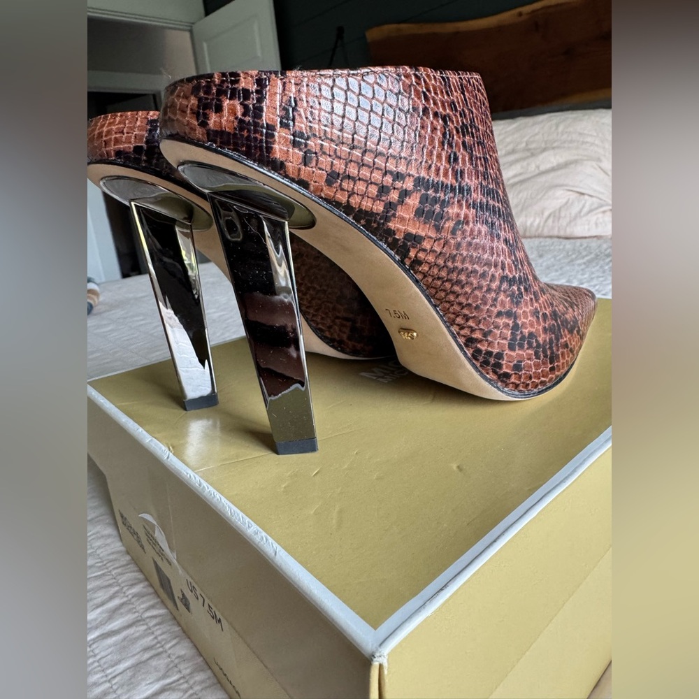 Michael Kors Brown Snake Print Heels with Silver Accents
